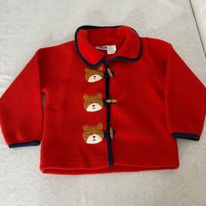 Vintage Kid Zone Kids Red Fleece Jacket with Teddy Bear Toggles Size 5